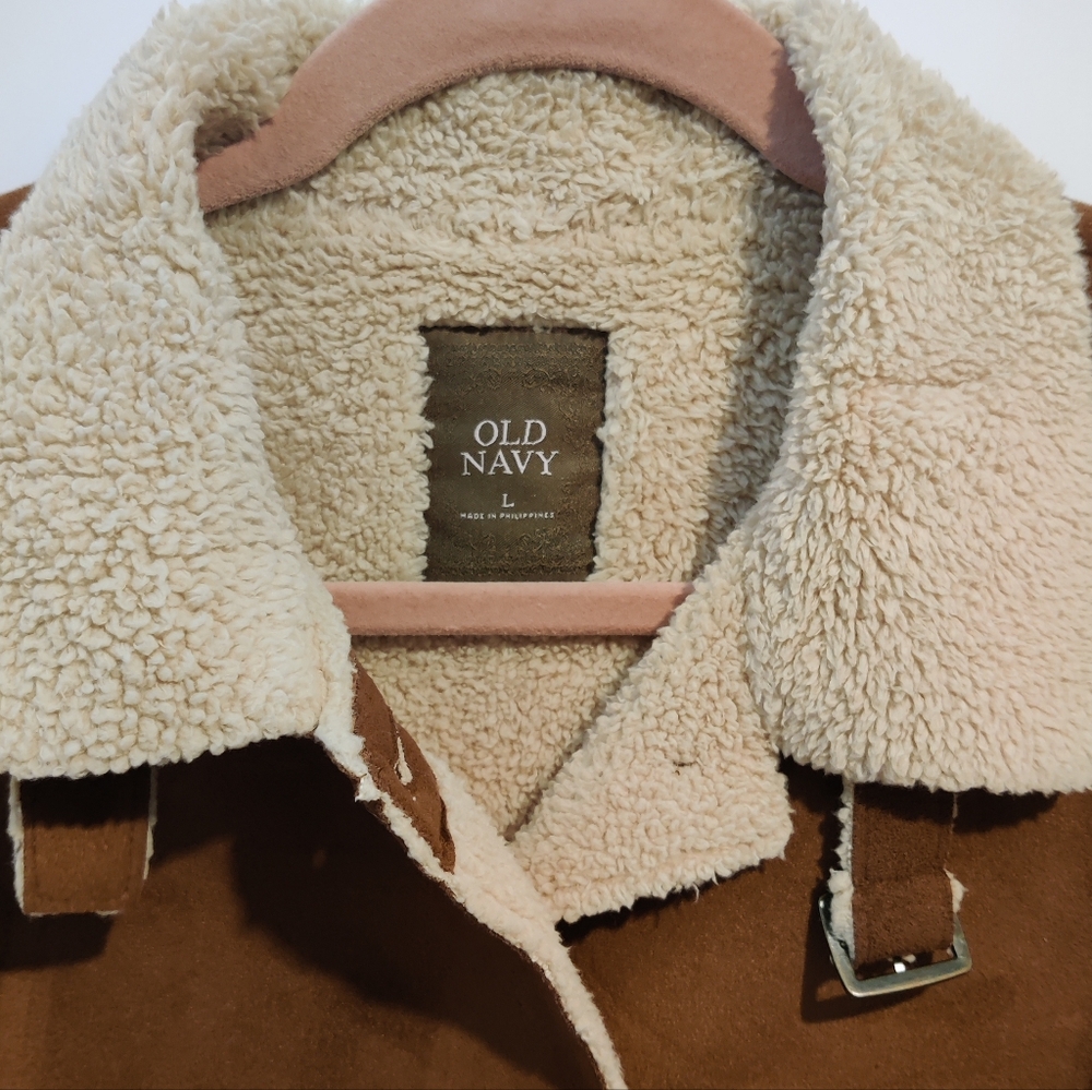 Old Navy Faux Suede & Sherpa Coat, Chestnut, Women's LG - Picture 4 of 8